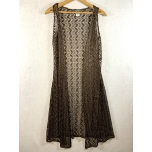 VTG Dots Women Y2K Open Crochet Longline Duster Cardigan Top Sz S Boho Festival